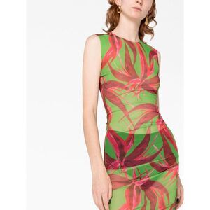 LOUISA BALLOU Sleeveless Printed Sheer Midi Dress Women GREEN Dresses